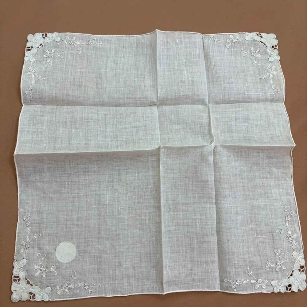 Vintage York Street Handkerchief Hand Made Madeira Linen Embroidered NOS Bridal